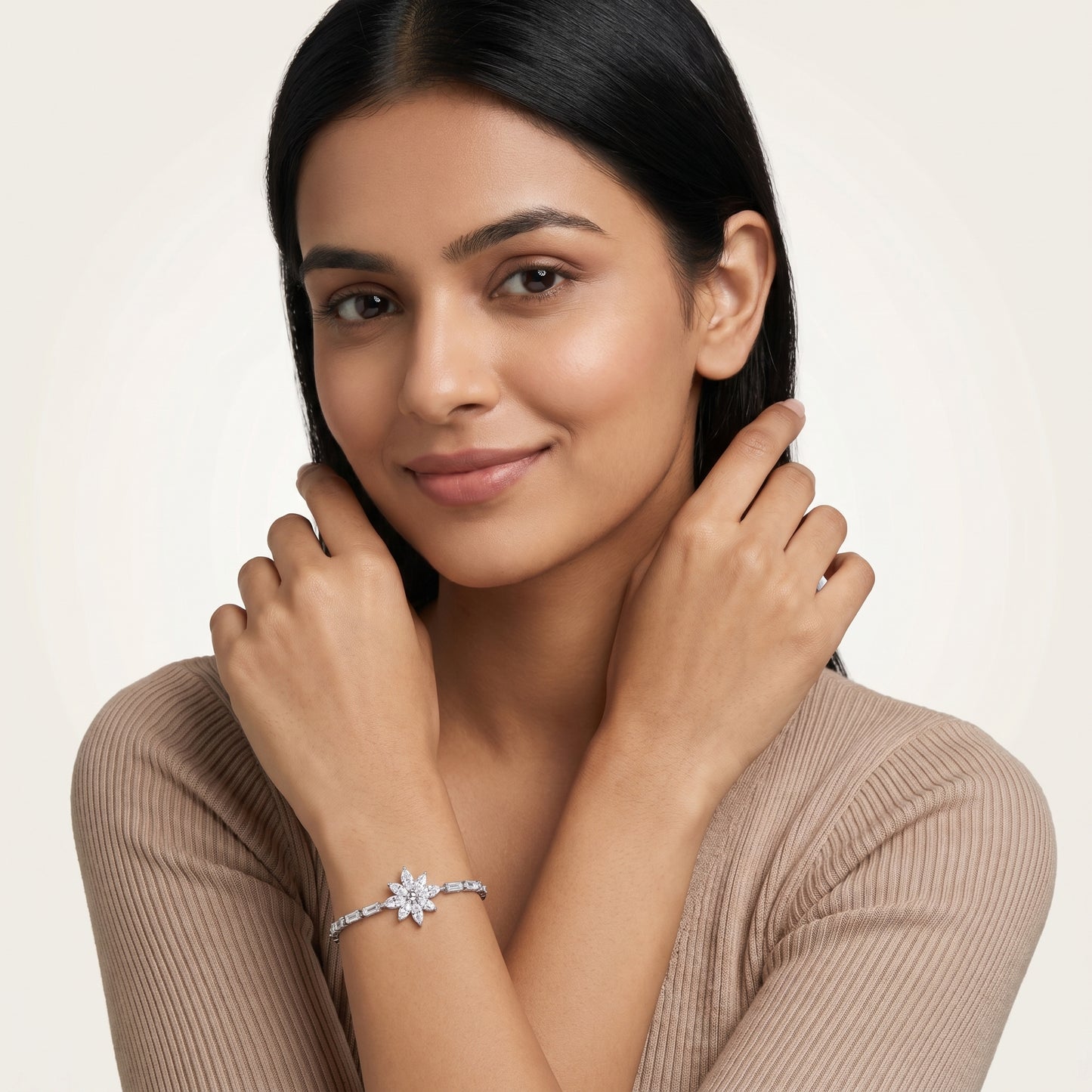 Crystal Flower Bracelet (Silver)