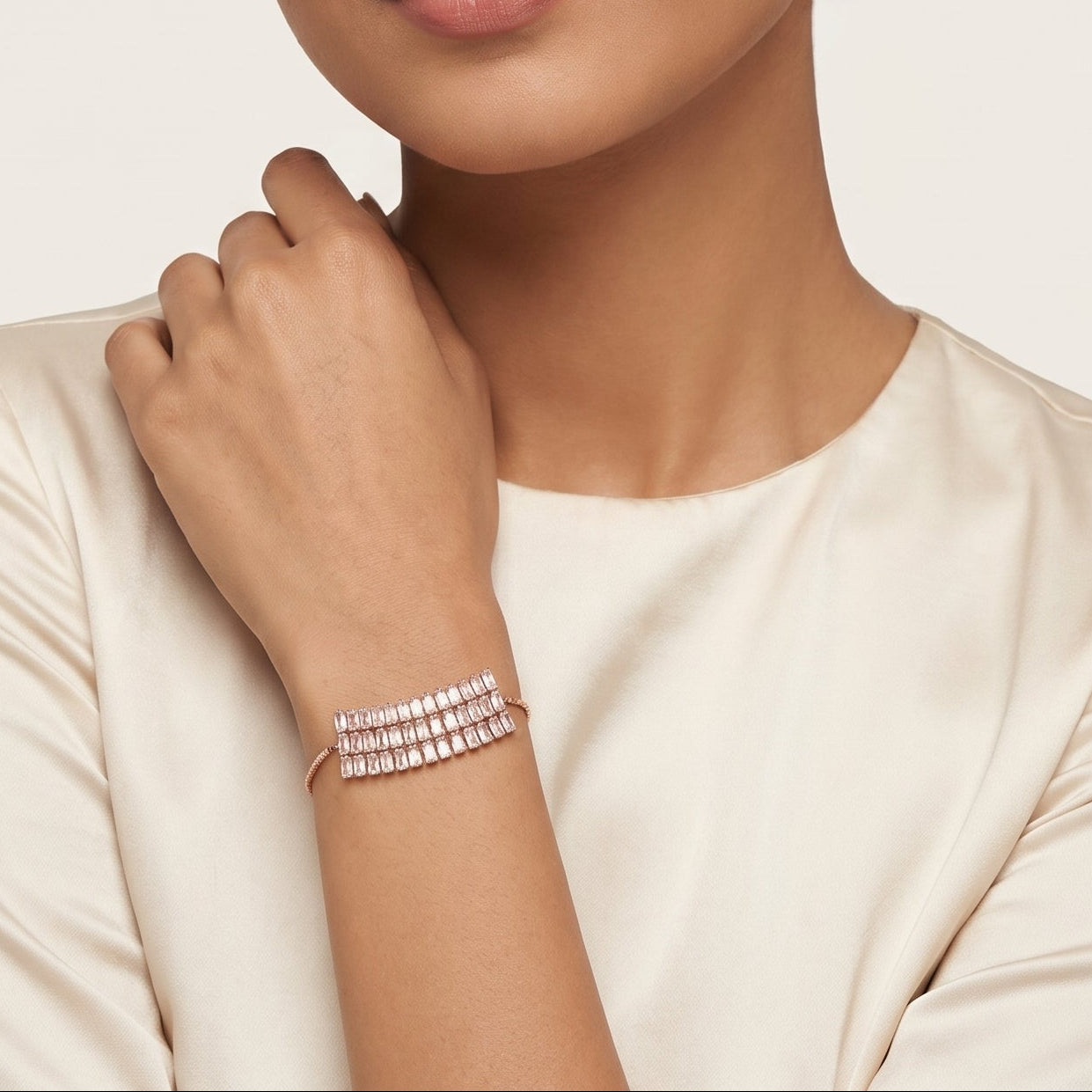 Triple Baguette Line Bracelet (Rose Gold)