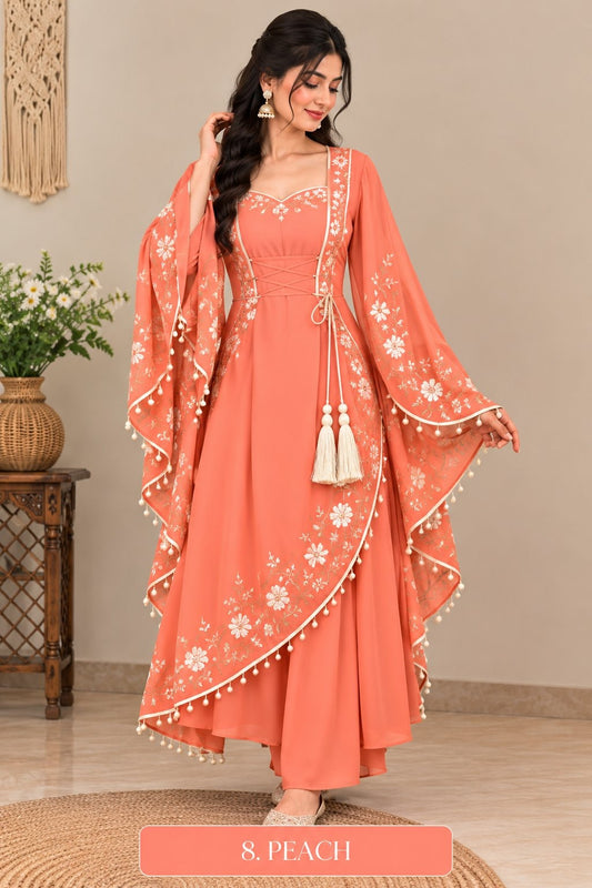 Women’s Floral Embroidered Anarkali Dress with Dupatta