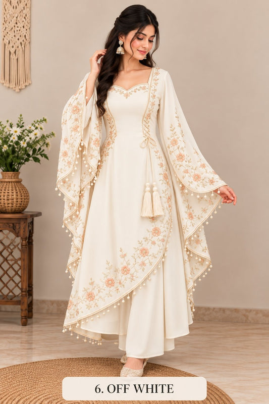 Women’s Floral Embroidered Anarkali Dress with Dupatta