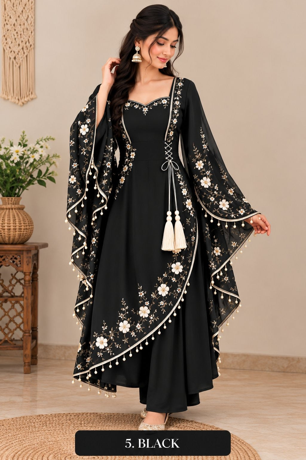 Women’s Floral Embroidered Anarkali Dress with Dupatta