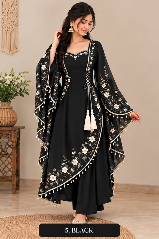 Women’s Floral Embroidered Anarkali Dress with Dupatta