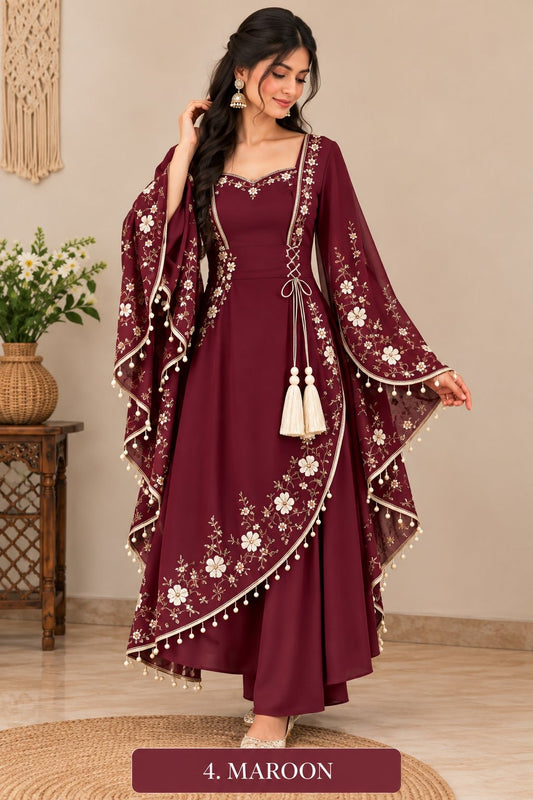 Women’s Floral Embroidered Anarkali Dress with Dupatta