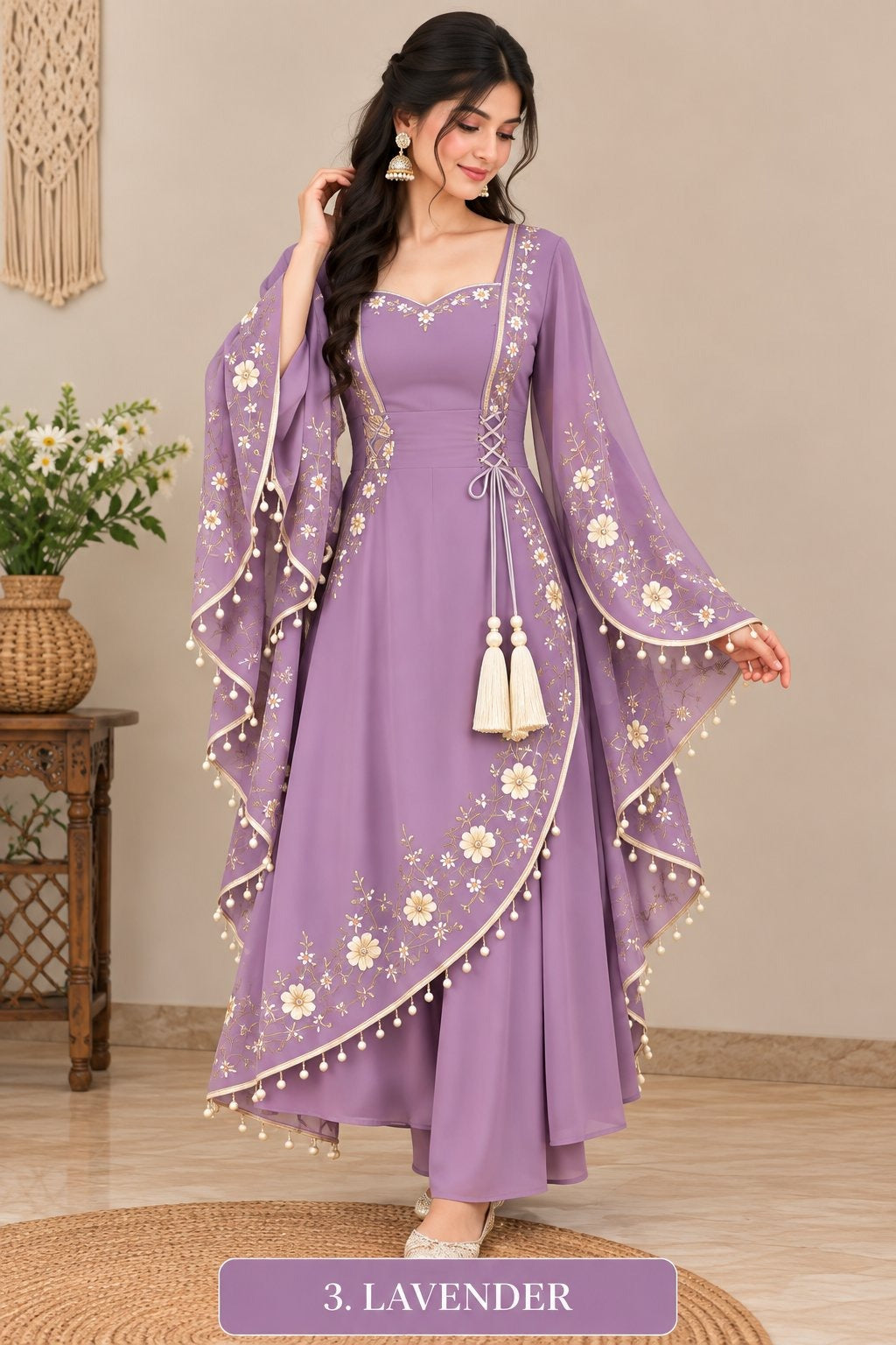 Women’s Floral Embroidered Anarkali Dress with Dupatta