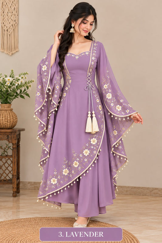 Women’s Floral Embroidered Anarkali Dress with Dupatta
