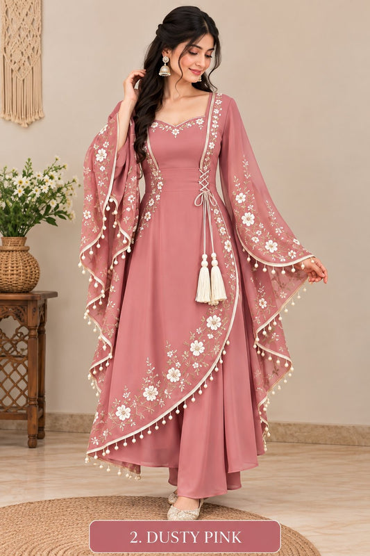 Women’s Floral Embroidered Anarkali Dress with Dupatta