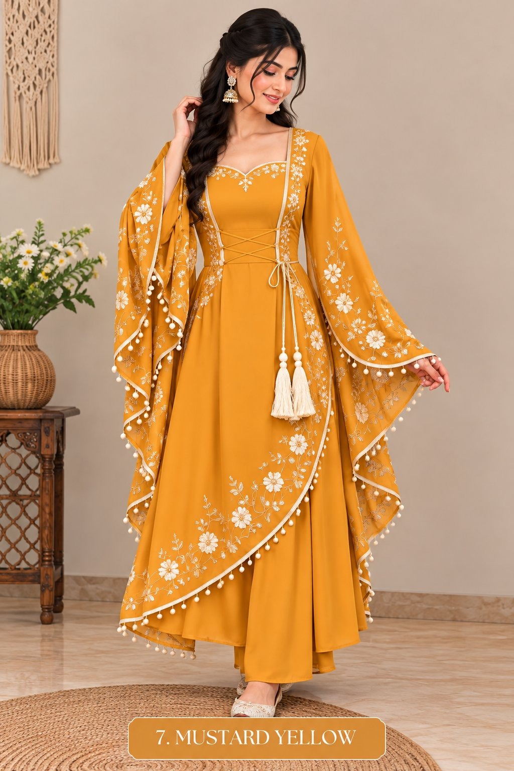 Women’s Floral Embroidered Anarkali Dress with Dupatta