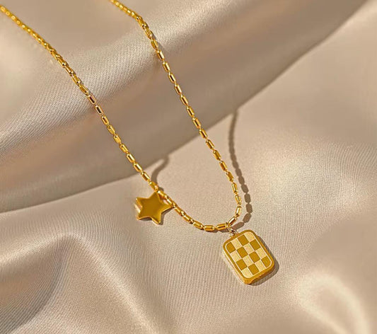 Checkboard Star Anti Tarnish Necklace